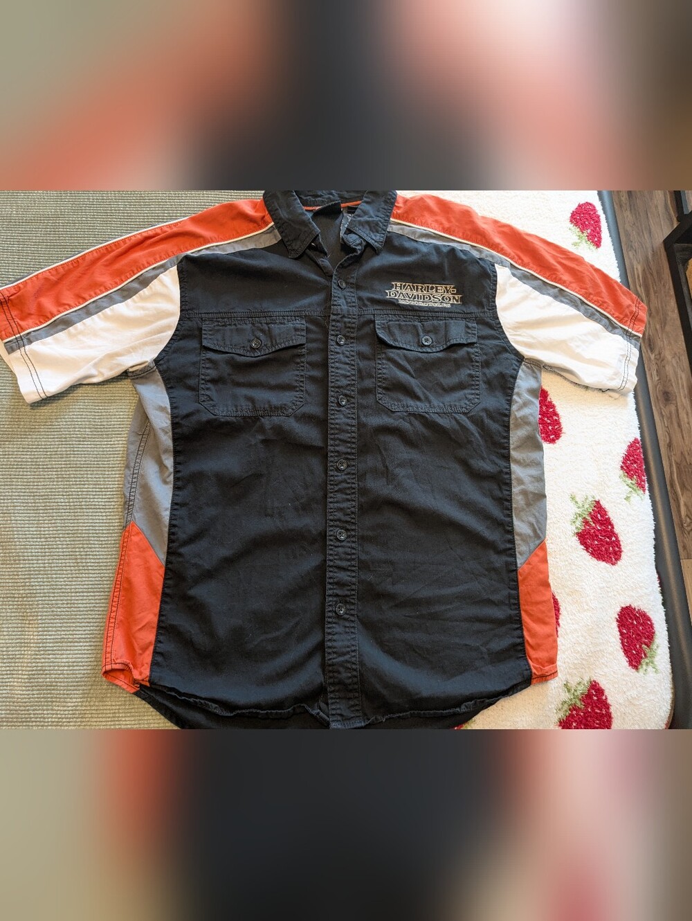Harley-Davidson colorblock short-sleeve mechanic button-up shirt size Medium